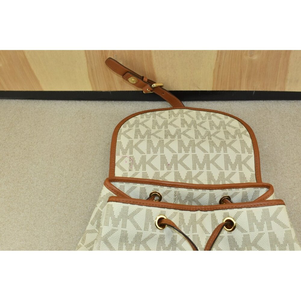 Michael Michael Kors Monogram Drawstrings Backpack Beige/Brown Bag Vintage - Picture 13 of 16